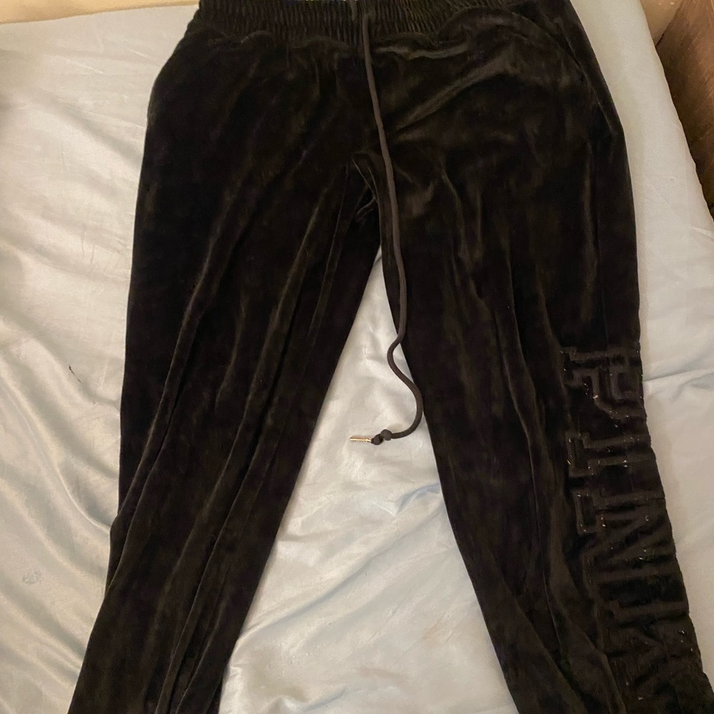 PINK black velour sweatpants.